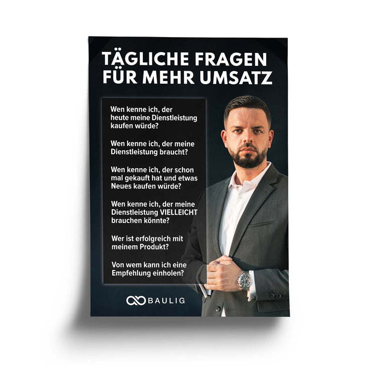 Hochwertiges Poster mit Motiv "Tägliche Fragen für mehr Umsatz"